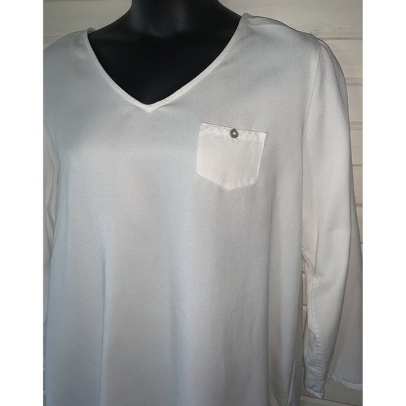 Soft Surroundings Sz ?? Tencel Tunic II V-Neck White Blouse Roll Tab Sleeves EUC - Picture 1 of 12